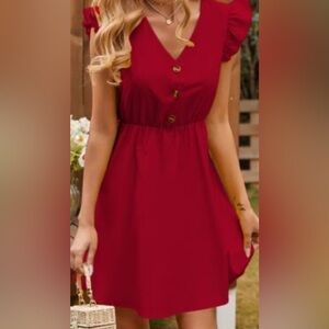 Elegant Red Button-Front Mini Dress